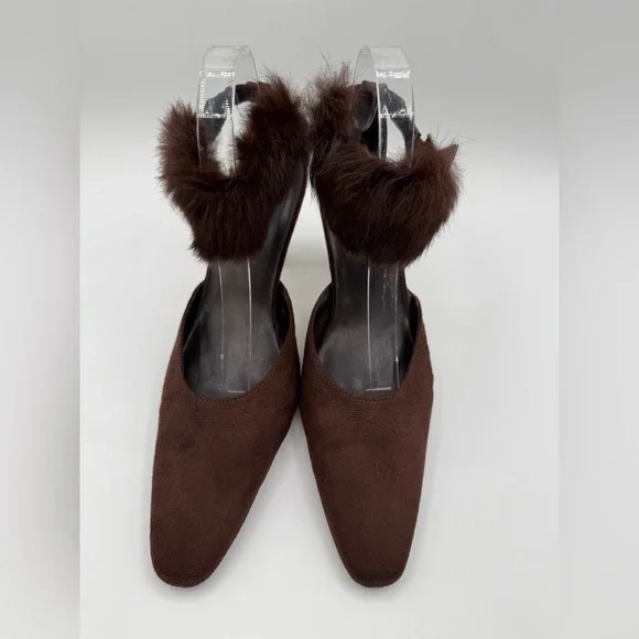 Pierre Dumas Carmela Women's Brown Micro Suede Slingback Stiletto Heels Sz 10 - Picture 8 of 16